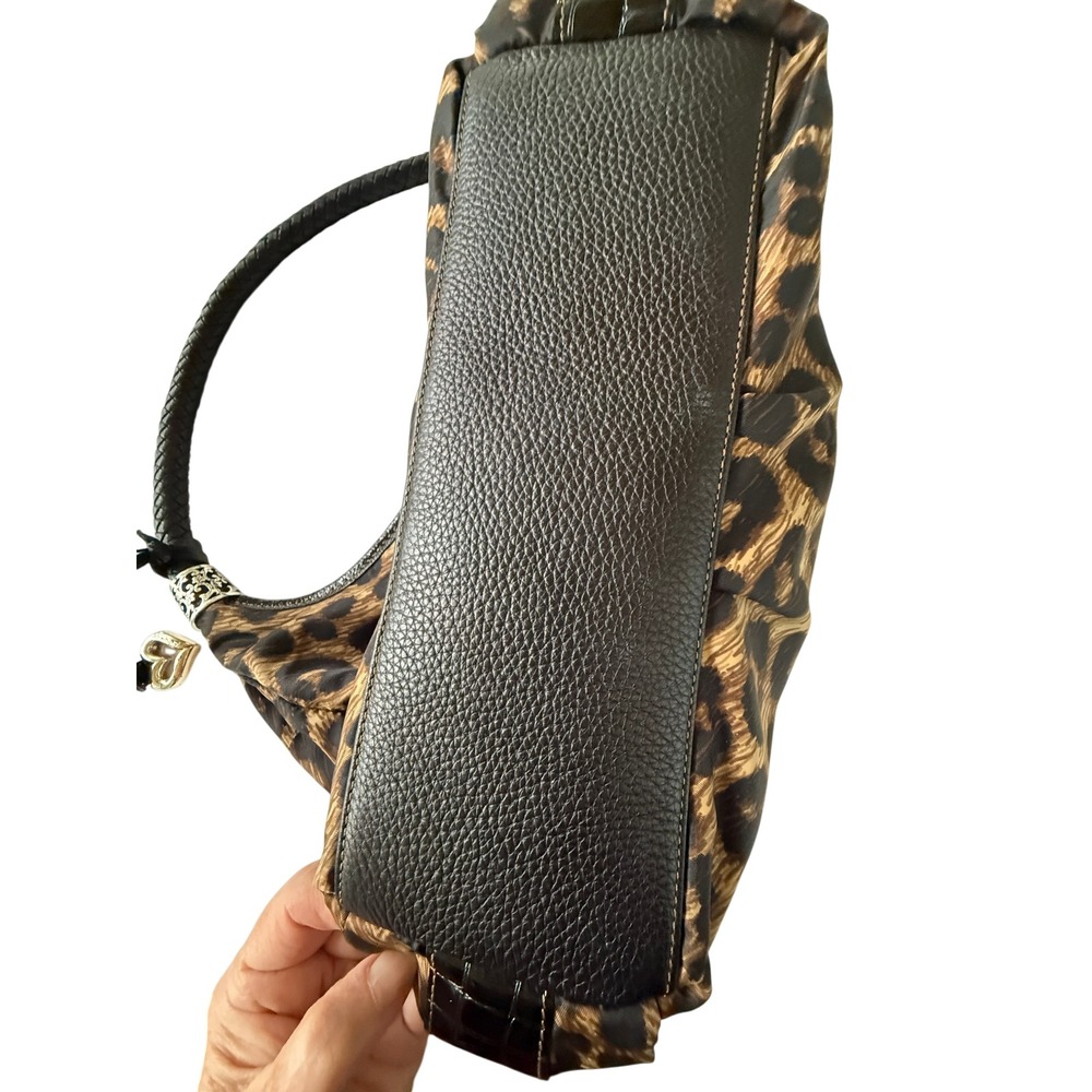 VTG Brighton Leopard Print Nylon Hobo Bag Braided Leather Handle Silver Y2K - Picture 5 of 16